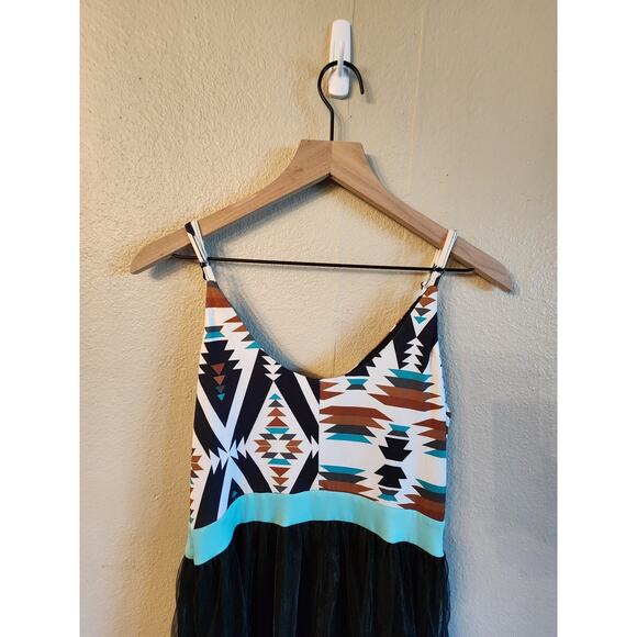 Rowdy Crowd Clothing Aztec Cowgirl Tulle Maxi Dress SZ Small Southwestern - Picture 10 of 12